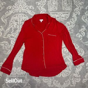 Nordstrom Rack Women's Red Long Sleeve Button-Down Pajama Top M